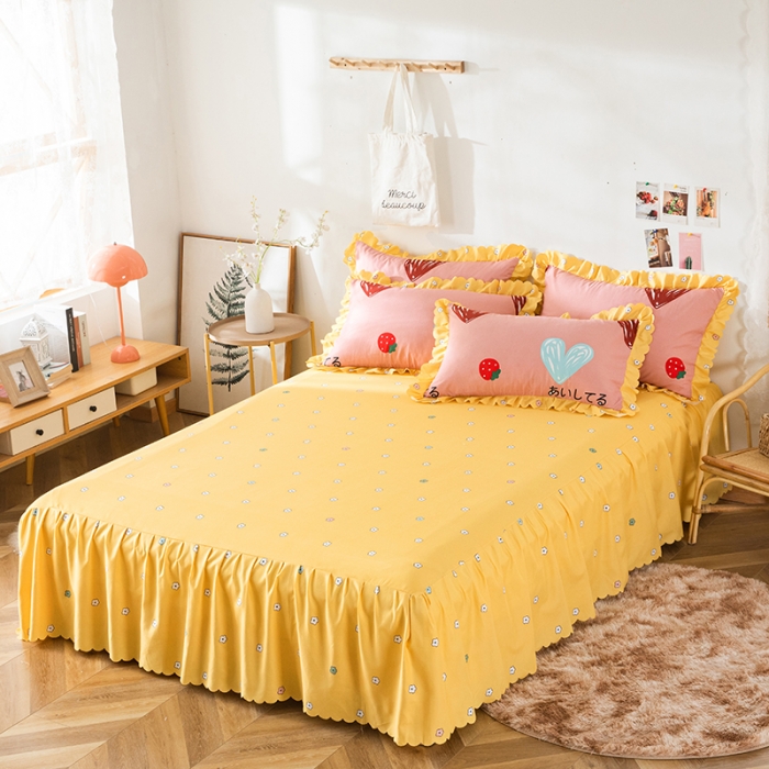 91家纺网 家纺一手货源 找家纺 纽缦 2020新款加厚磨毛床裙款四件套 甜甜爱粉