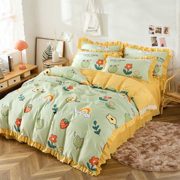 91家纺网 家纺一手货源 找家纺 纽缦 2020新款加厚磨毛床裙款四件套 童年乐园