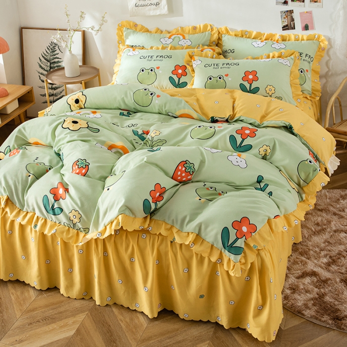 91家纺网 家纺一手货源 找家纺 纽缦 2020新款加厚磨毛床裙款四件套 童年乐园