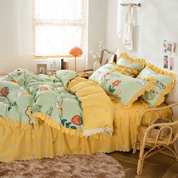 91家纺网 家纺一手货源 找家纺 纽缦 2020新款加厚磨毛床裙款四件套 童年乐园