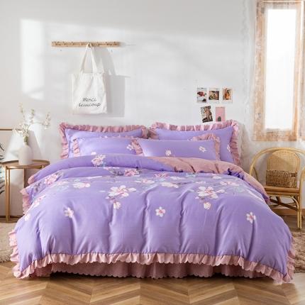 91家纺网 家纺一手货源 找家纺 纽缦 2020新款加厚磨毛床裙款四件套 幽香入梦