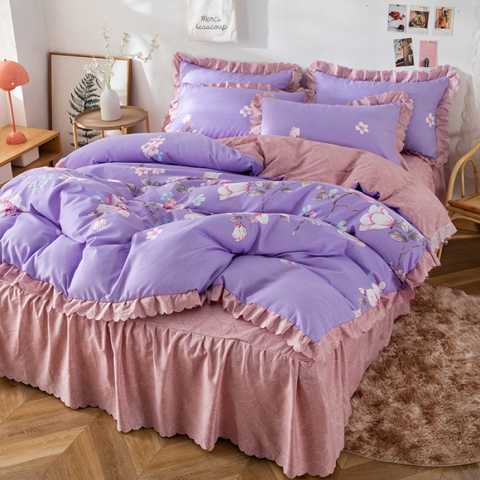 91家纺网 家纺一手货源 找家纺 纽缦 2020新款加厚磨毛床裙款四件套 幽香入梦