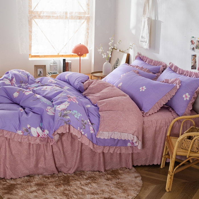 91家纺网 家纺一手货源 找家纺 纽缦 2020新款加厚磨毛床裙款四件套 幽香入梦