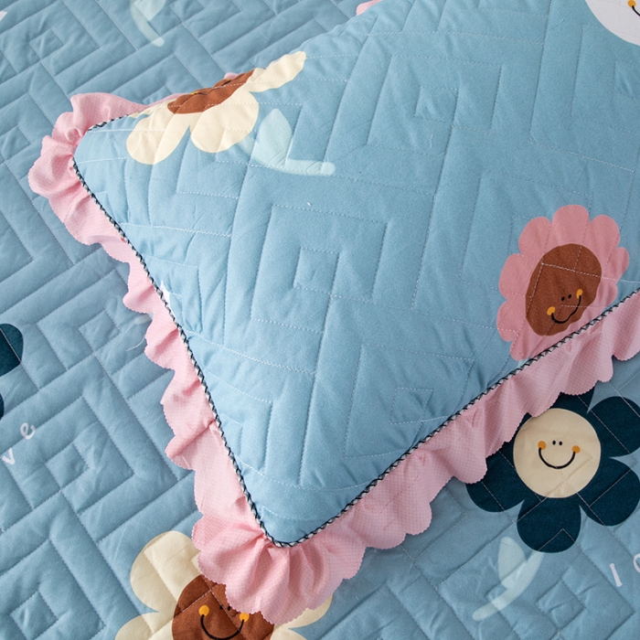 91家纺网 家纺一手货源 找家纺 纽缦 2020新款加厚磨毛夹棉枕套/对 楚楚花颜蓝