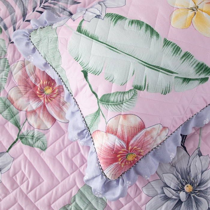 91家纺网 家纺一手货源 找家纺 纽缦 2020新款加厚磨毛夹棉枕套/对 梦幻花田粉