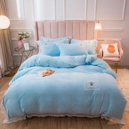 91家纺网 家纺一手货源 找家纺 （总）米奈 新款高克重水晶绒蕾丝系列牛奶绒法莱绒四件套-丽娜