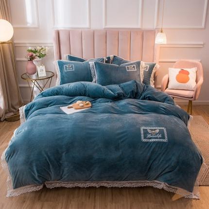 91家纺网 家纺一手货源 找家纺 （总）米奈 新款高克重水晶绒蕾丝系列牛奶绒法莱绒四件套-丽娜