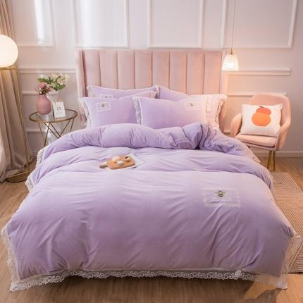 91家纺网 家纺一手货源 找家纺 （总）米奈 新款高克重水晶绒蕾丝系列牛奶绒法莱绒四件套-丽娜