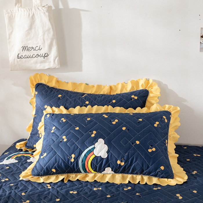 91家纺网 家纺一手货源 找家纺 纽缦 2020新款加厚磨毛夹棉床裙款四件套 彩虹小镇