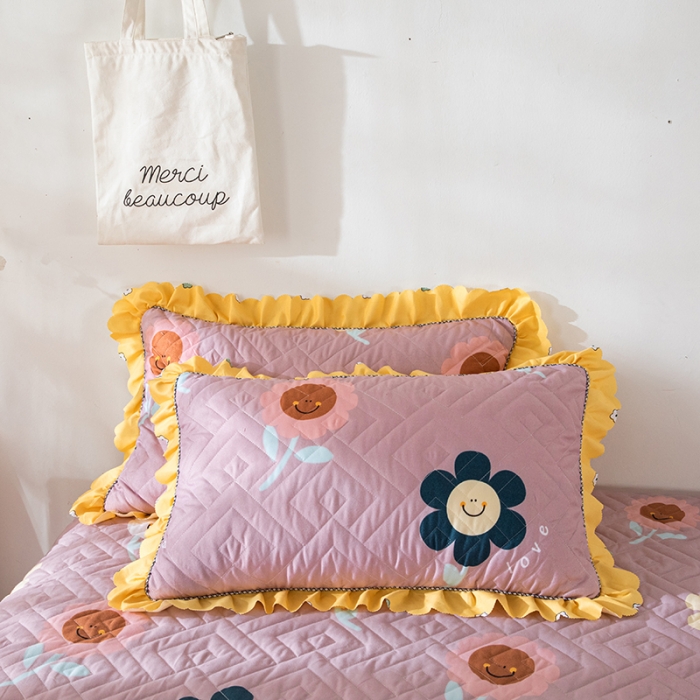 91家纺网 家纺一手货源 找家纺 纽缦 2020新款加厚磨毛夹棉床裙款四件套 楚楚花颜豆沙