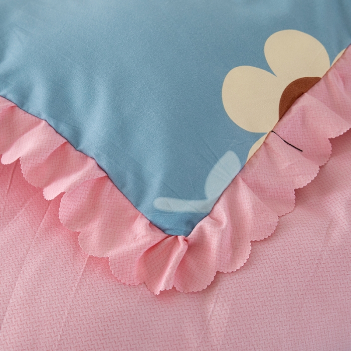 91家纺网 家纺一手货源 找家纺 纽缦 2020新款加厚磨毛夹棉床裙款四件套 楚楚花颜蓝