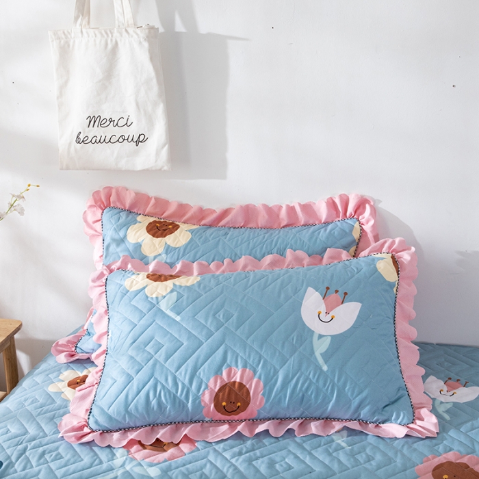 91家纺网 家纺一手货源 找家纺 纽缦 2020新款加厚磨毛夹棉床裙款四件套 楚楚花颜蓝