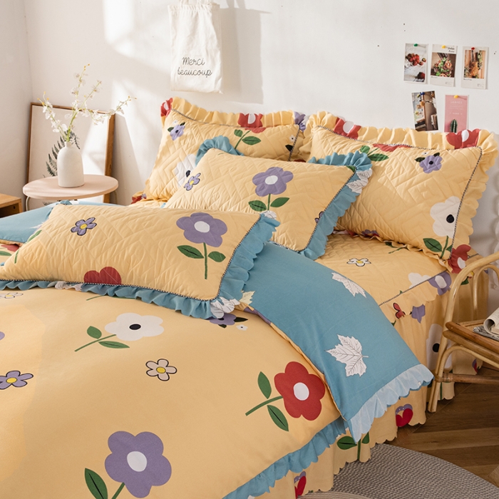 91家纺网 家纺一手货源 找家纺 纽缦 2020新款加厚磨毛夹棉床裙款四件套 春风里