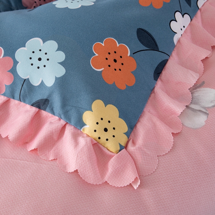 91家纺网 家纺一手货源 找家纺 纽缦 2020新款加厚磨毛夹棉床裙款四件套 豆蔻年华蓝