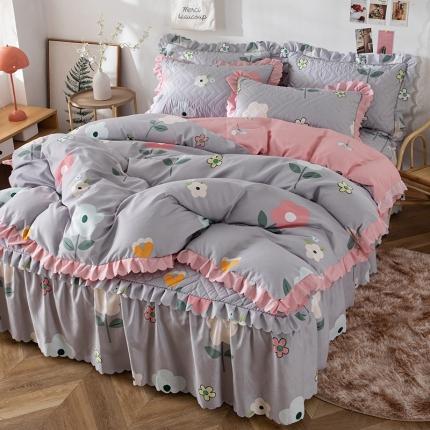 纽缦 2020新款加厚磨毛夹棉床裙款四件套 芳菲年华