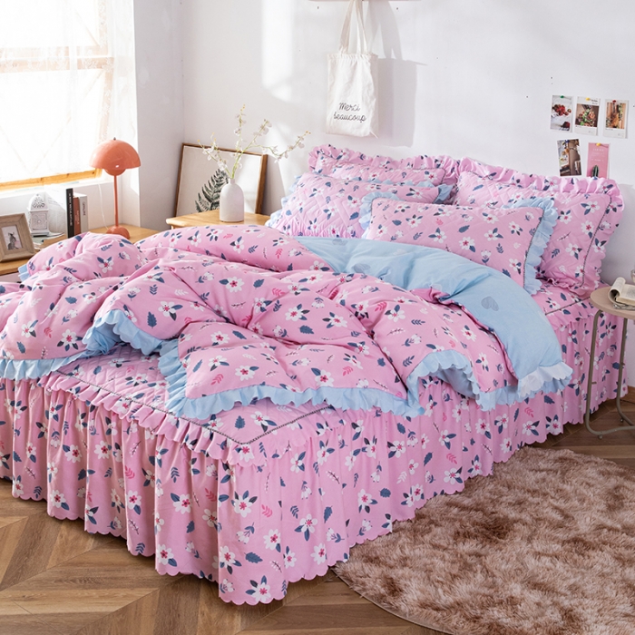 91家纺网 家纺一手货源 找家纺 纽缦 2020新款加厚磨毛夹棉床裙款四件套 漫漫花香