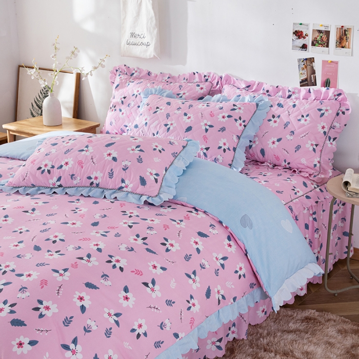 91家纺网 家纺一手货源 找家纺 纽缦 2020新款加厚磨毛夹棉床裙款四件套 漫漫花香