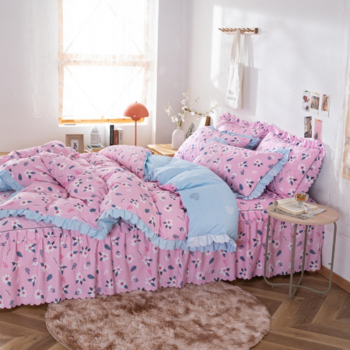 91家纺网 家纺一手货源 找家纺 纽缦 2020新款加厚磨毛夹棉床裙款四件套 漫漫花香