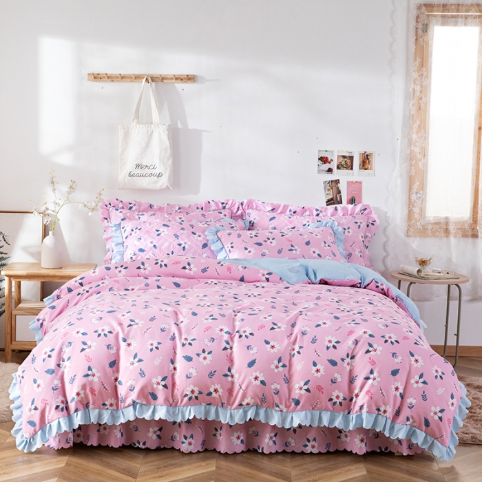 91家纺网 家纺一手货源 找家纺 纽缦 2020新款加厚磨毛夹棉床裙款四件套 漫漫花香