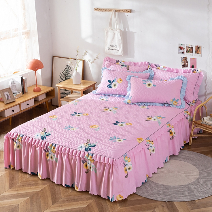 91家纺网 家纺一手货源 找家纺 纽缦 2020新款加厚磨毛夹棉床裙款四件套 美丽人生