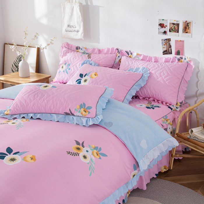 91家纺网 家纺一手货源 找家纺 纽缦 2020新款加厚磨毛夹棉床裙款四件套 美丽人生