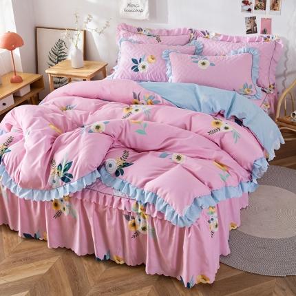 纽缦 2020新款加厚磨毛夹棉床裙款四件套 美丽人生