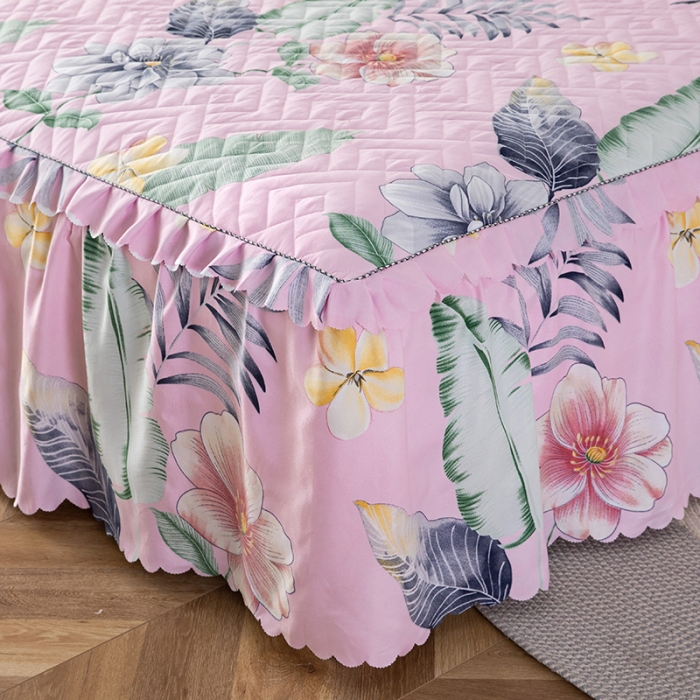 91家纺网 家纺一手货源 找家纺 纽缦 2020新款加厚磨毛夹棉床裙款四件套 梦幻花田粉