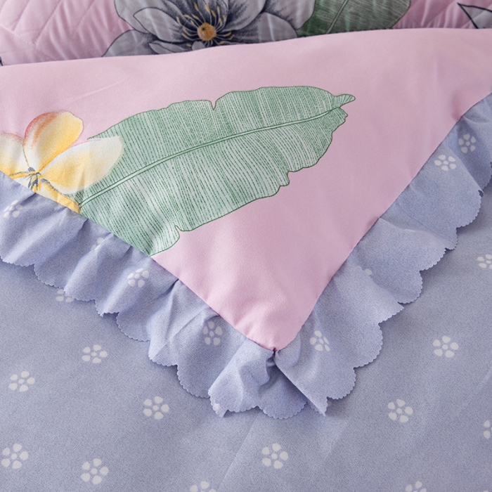 91家纺网 家纺一手货源 找家纺 纽缦 2020新款加厚磨毛夹棉床裙款四件套 梦幻花田粉