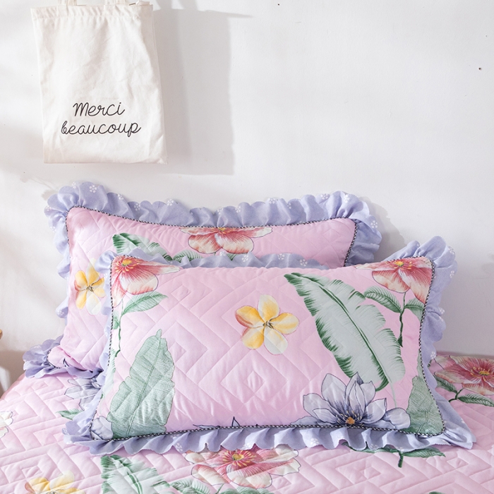 91家纺网 家纺一手货源 找家纺 纽缦 2020新款加厚磨毛夹棉床裙款四件套 梦幻花田粉