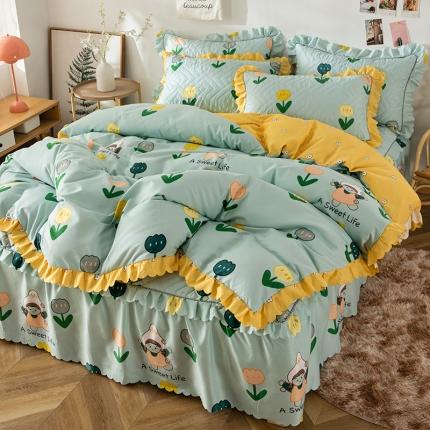 91家纺网 家纺一手货源 找家纺 纽缦 2020新款加厚磨毛夹棉床裙款四件套 梦想秀