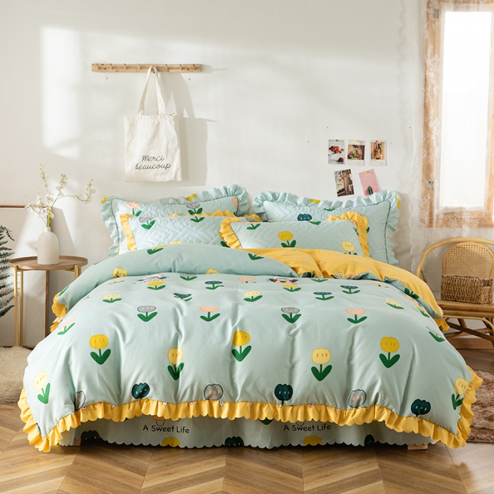 91家纺网 家纺一手货源 找家纺 纽缦 2020新款加厚磨毛夹棉床裙款四件套 梦想秀