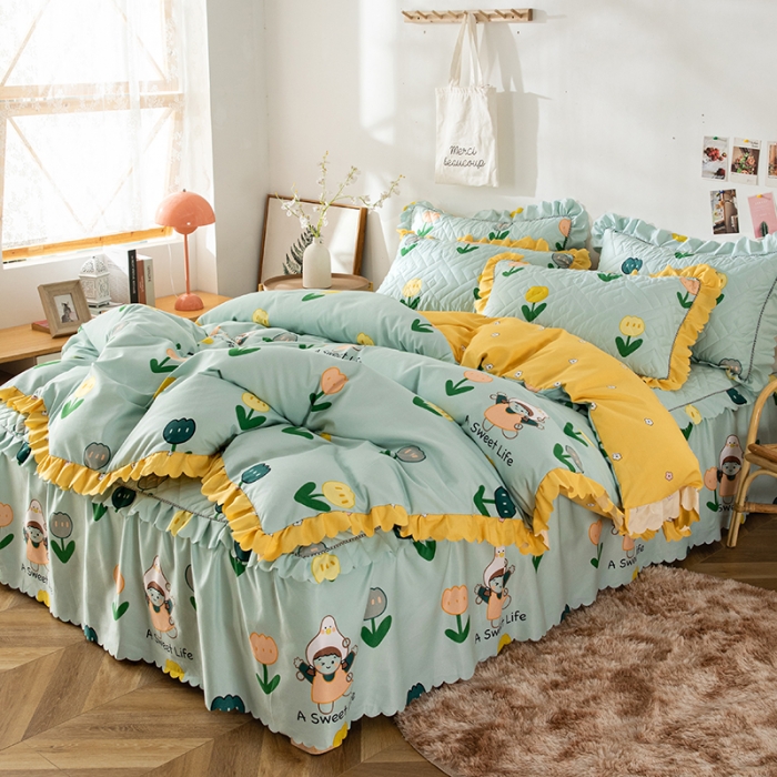 91家纺网 家纺一手货源 找家纺 纽缦 2020新款加厚磨毛夹棉床裙款四件套 梦想秀