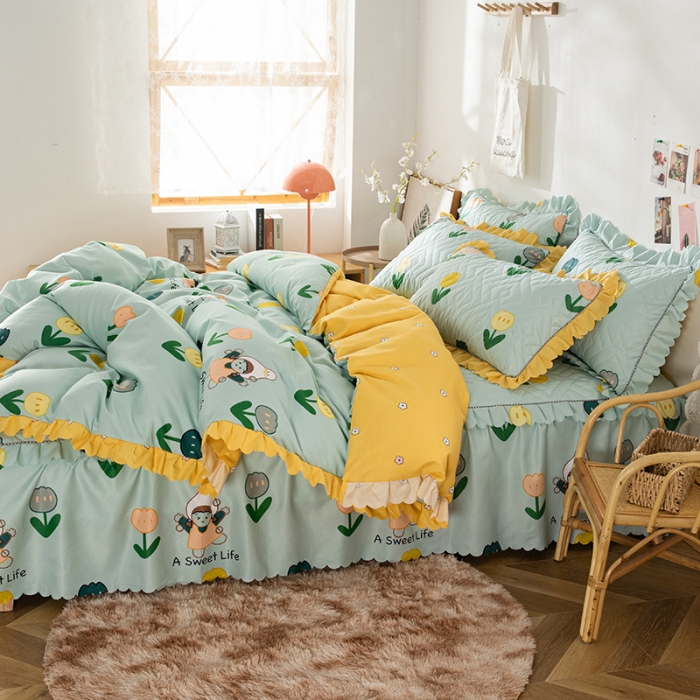 91家纺网 家纺一手货源 找家纺 纽缦 2020新款加厚磨毛夹棉床裙款四件套 梦想秀