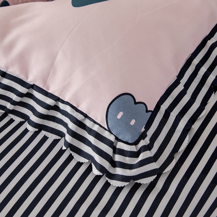 91家纺网 家纺一手货源 找家纺 纽缦 2020新款加厚磨毛夹棉床裙款四件套 梦想秀粉