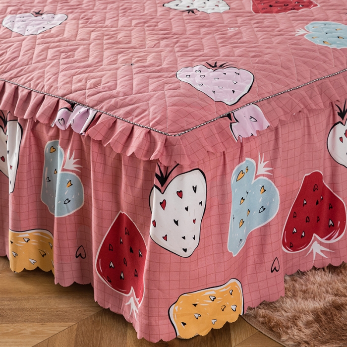 91家纺网 家纺一手货源 找家纺 纽缦 2020新款加厚磨毛夹棉床裙款四件套 迷情草莓