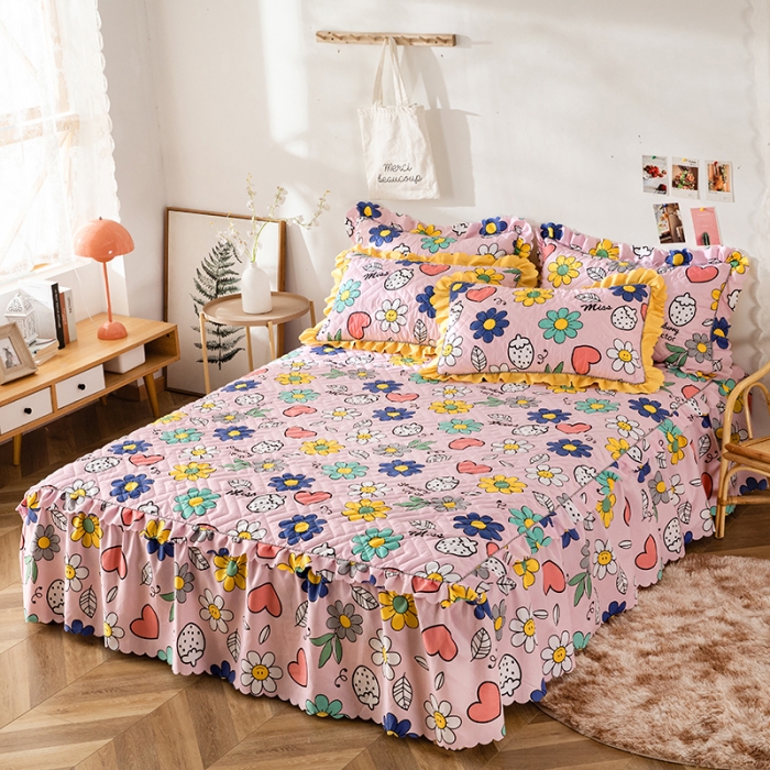 91家纺网 家纺一手货源 找家纺 纽缦 2020新款加厚磨毛夹棉床裙款四件套 轻歌时光