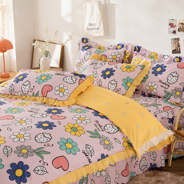 91家纺网 家纺一手货源 找家纺 纽缦 2020新款加厚磨毛夹棉床裙款四件套 轻歌时光