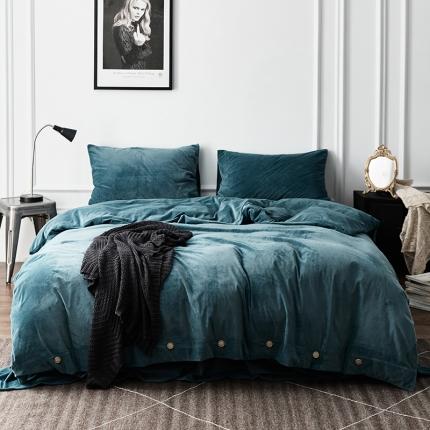 91家纺网 家纺一手货源 找家纺 新款北欧秘境绒系列四件套 蓝色