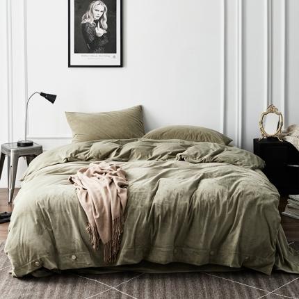 91家纺网 家纺一手货源 找家纺 新款北欧秘境绒系列四件套 绿色