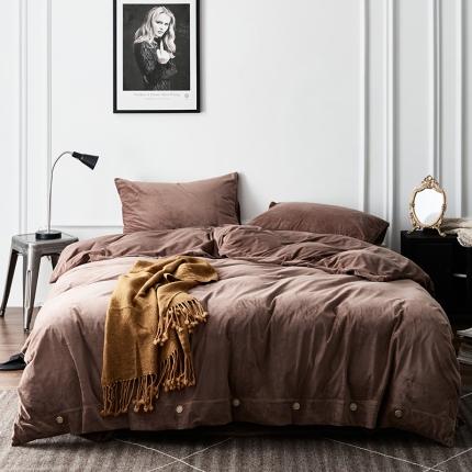 91家纺网 家纺一手货源 找家纺 新款北欧秘境绒系列四件套 深咖