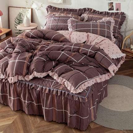 91家纺网 家纺一手货源 找家纺 纽缦 2020新款加厚磨毛夹棉床裙款四件套 随想