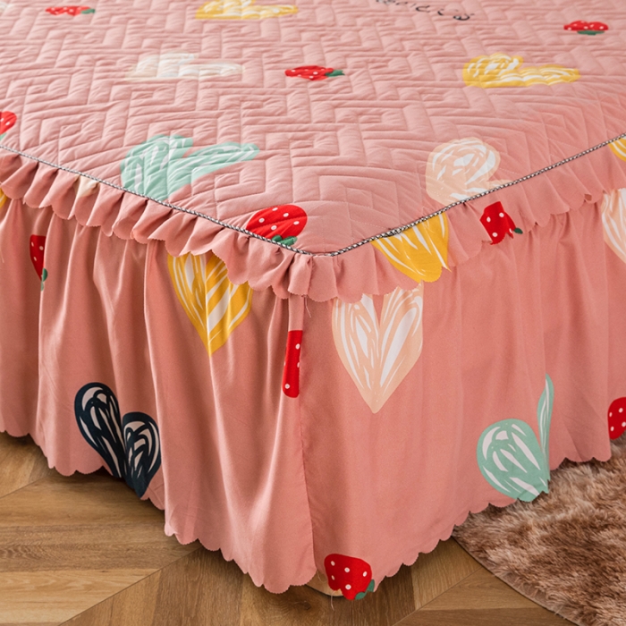 91家纺网 家纺一手货源 找家纺 纽缦 2020新款加厚磨毛夹棉床裙款四件套 甜甜爱粉