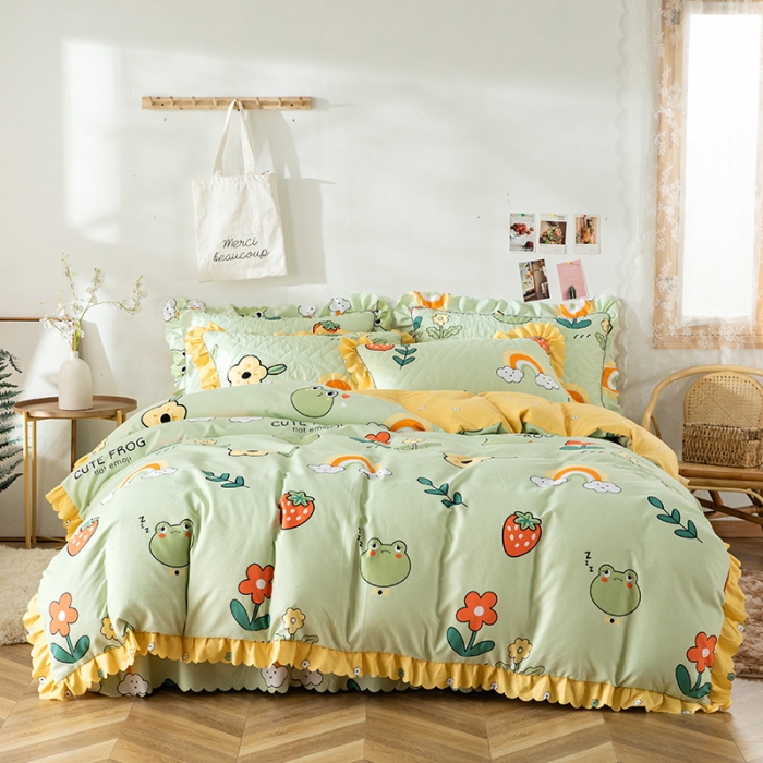 91家纺网 家纺一手货源 找家纺 纽缦 2020新款加厚磨毛夹棉床裙款四件套 童年乐园