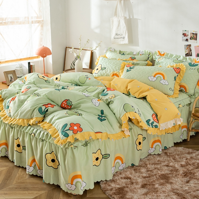 91家纺网 家纺一手货源 找家纺 纽缦 2020新款加厚磨毛夹棉床裙款四件套 童年乐园