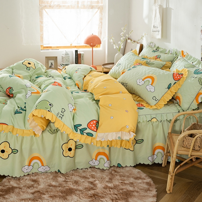 91家纺网 家纺一手货源 找家纺 纽缦 2020新款加厚磨毛夹棉床裙款四件套 童年乐园