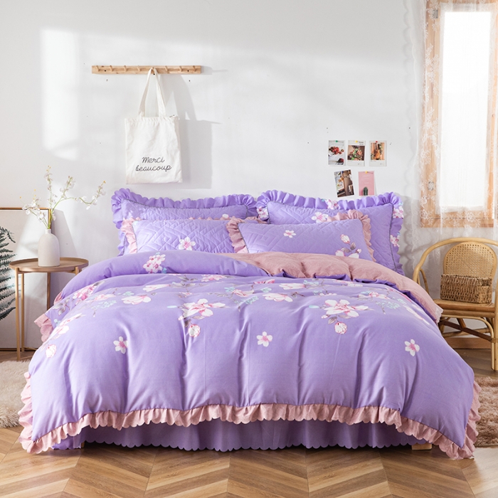 91家纺网 家纺一手货源 找家纺 纽缦 2020新款加厚磨毛夹棉床裙款四件套 幽香入梦