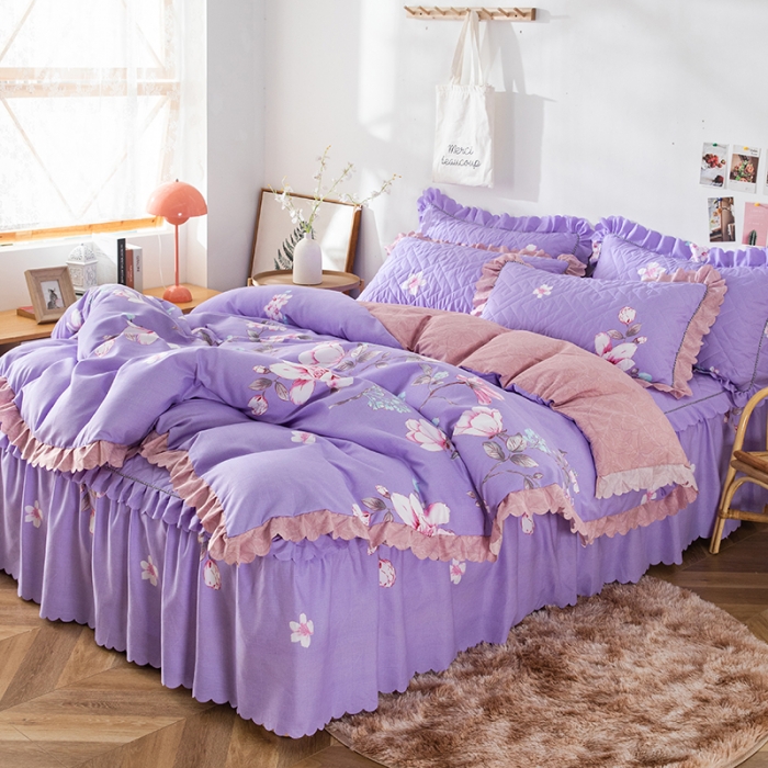 91家纺网 家纺一手货源 找家纺 纽缦 2020新款加厚磨毛夹棉床裙款四件套 幽香入梦