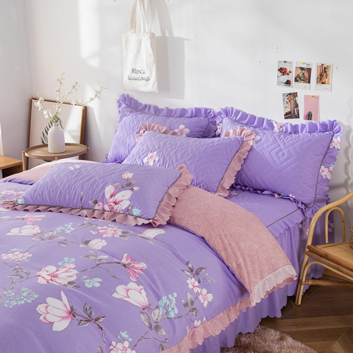 91家纺网 家纺一手货源 找家纺 纽缦 2020新款加厚磨毛夹棉床裙款四件套 幽香入梦