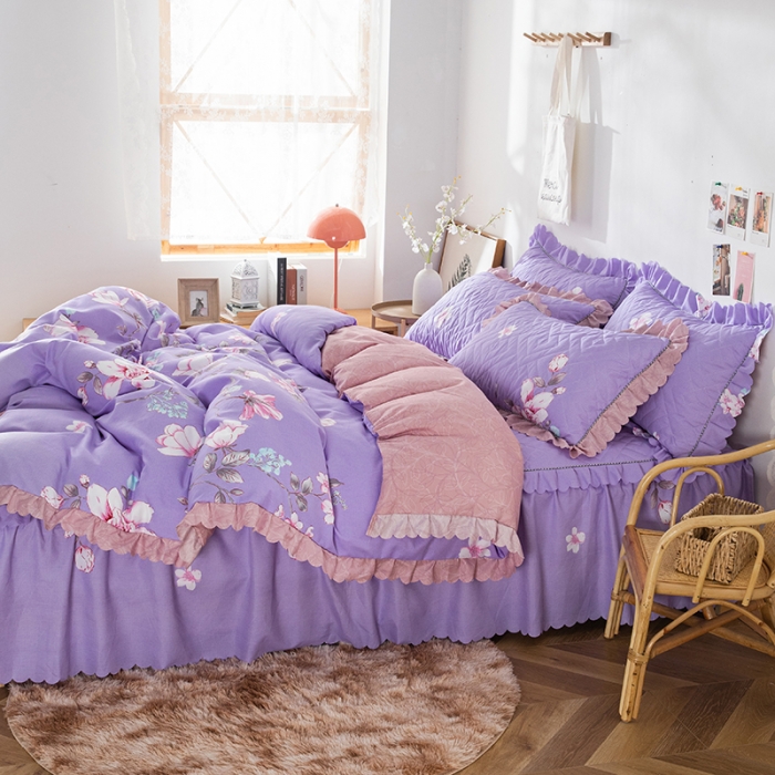 91家纺网 家纺一手货源 找家纺 纽缦 2020新款加厚磨毛夹棉床裙款四件套 幽香入梦