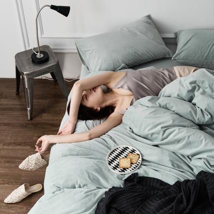 新款北欧秘境绒系列四件套 薄荷